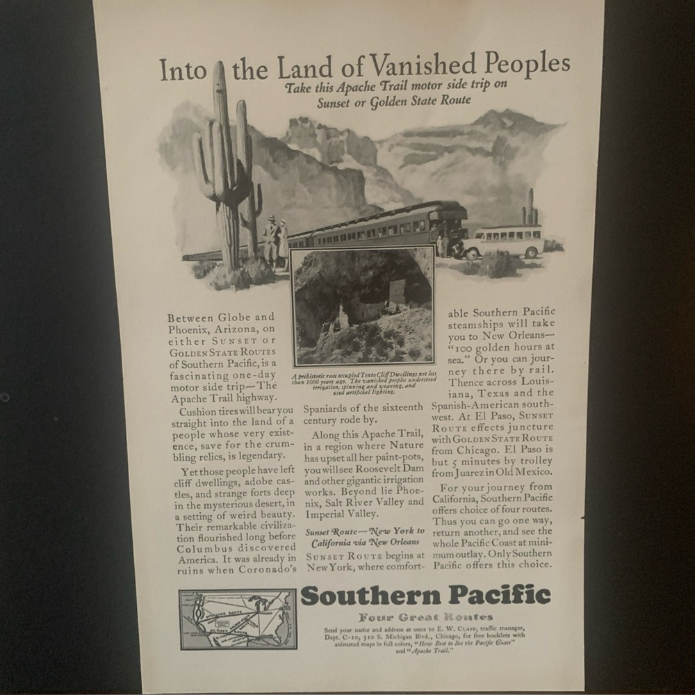 Vintage 1928 Southern Pacific Land Of Vanished People Ad Advertisement